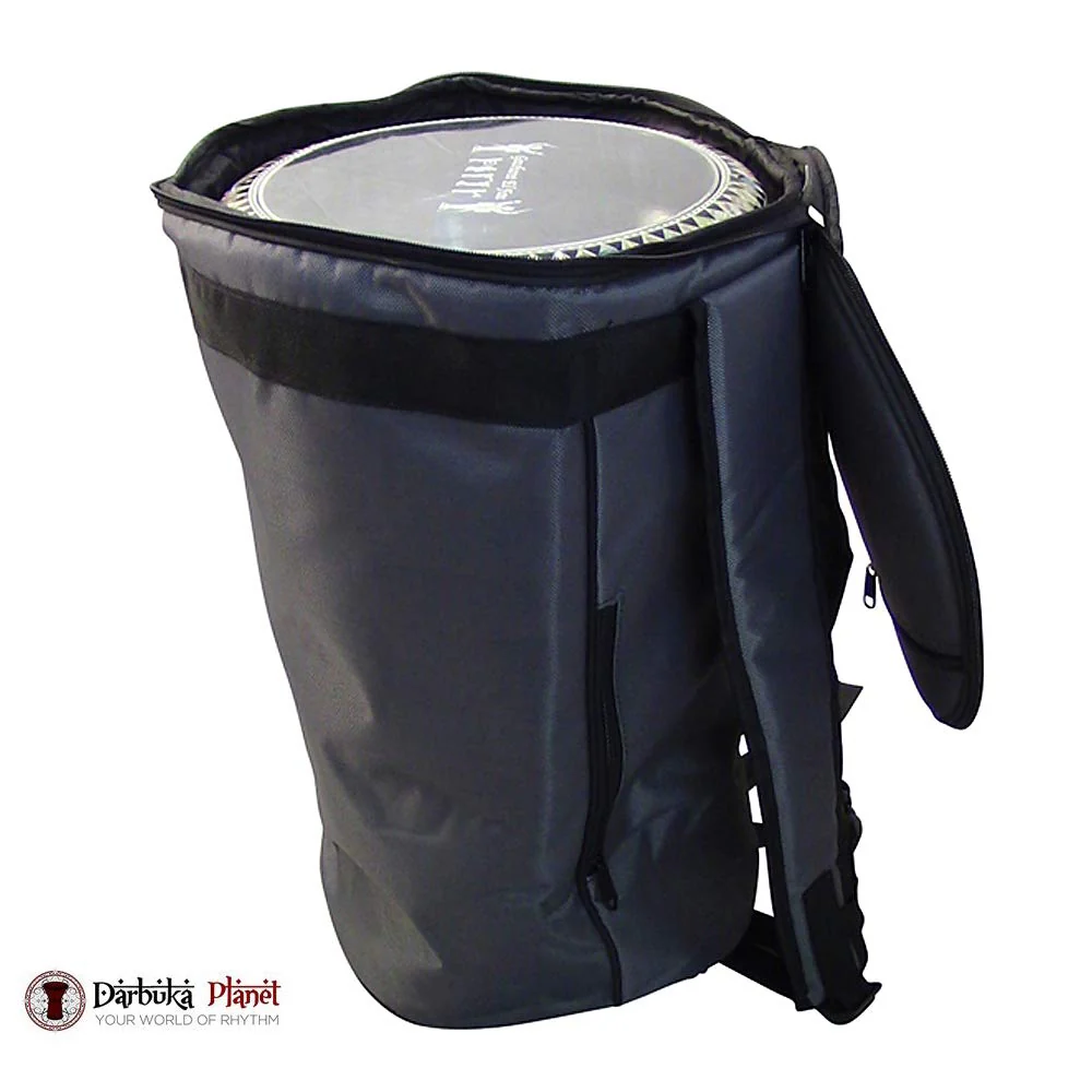Zaza Percussion - Large Colorful 18'' Darbuka Doumbek Premium Padded Nylon Fabric Gig-Bag (Gray) Gray - Image 2