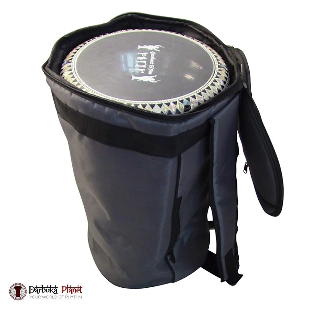 Zaza Percussion - Large Colorful 18'' Darbuka Doumbek Premium Padded Nylon Fabric Gig-Bag (Gray) Gray - Image 3