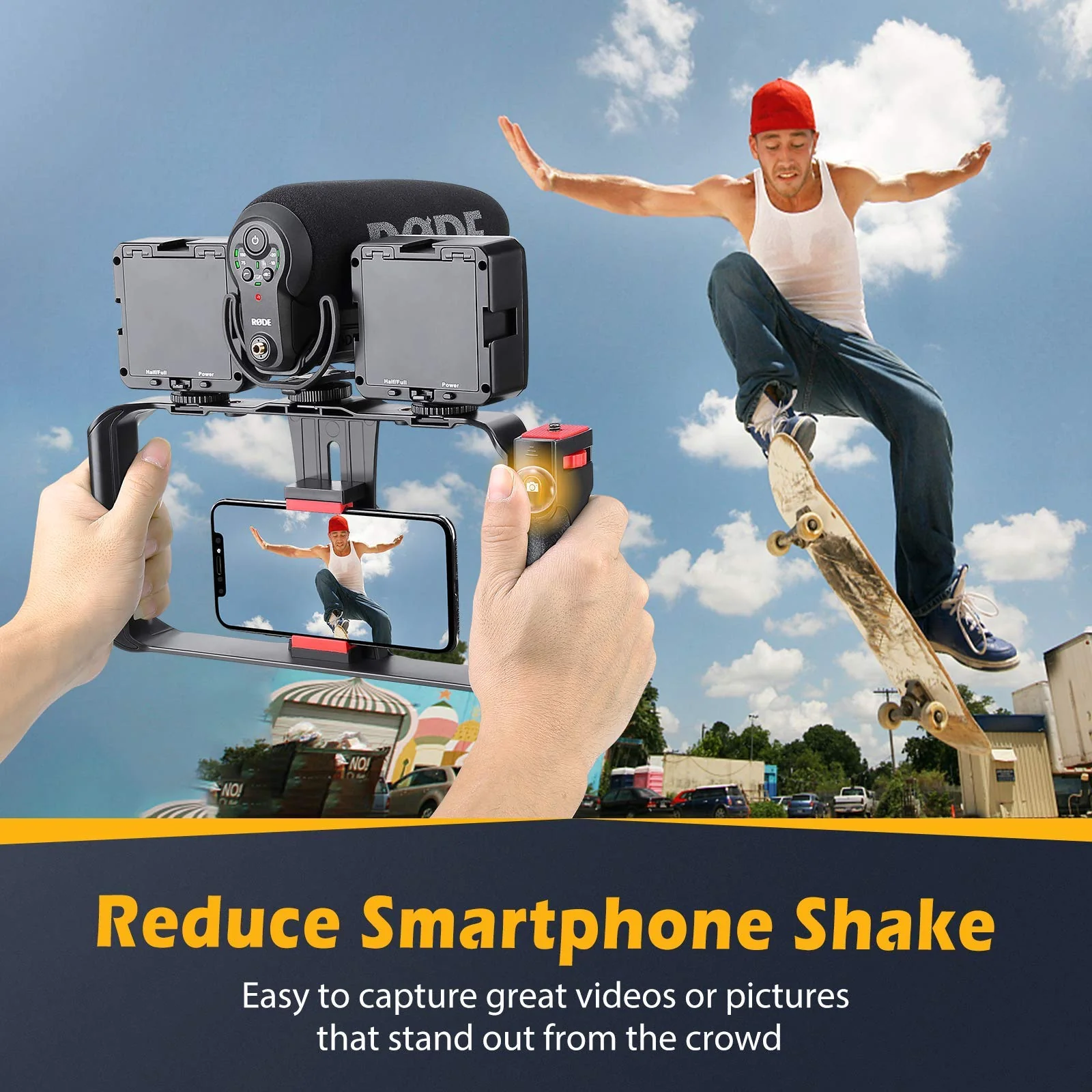 Zeadio Smartphone Stabilizer Grip, Cellphone Video Rig Tripod Mount Holder, with Wireless Remote Shutter for All iPhone and Android Smartphones - Image 2