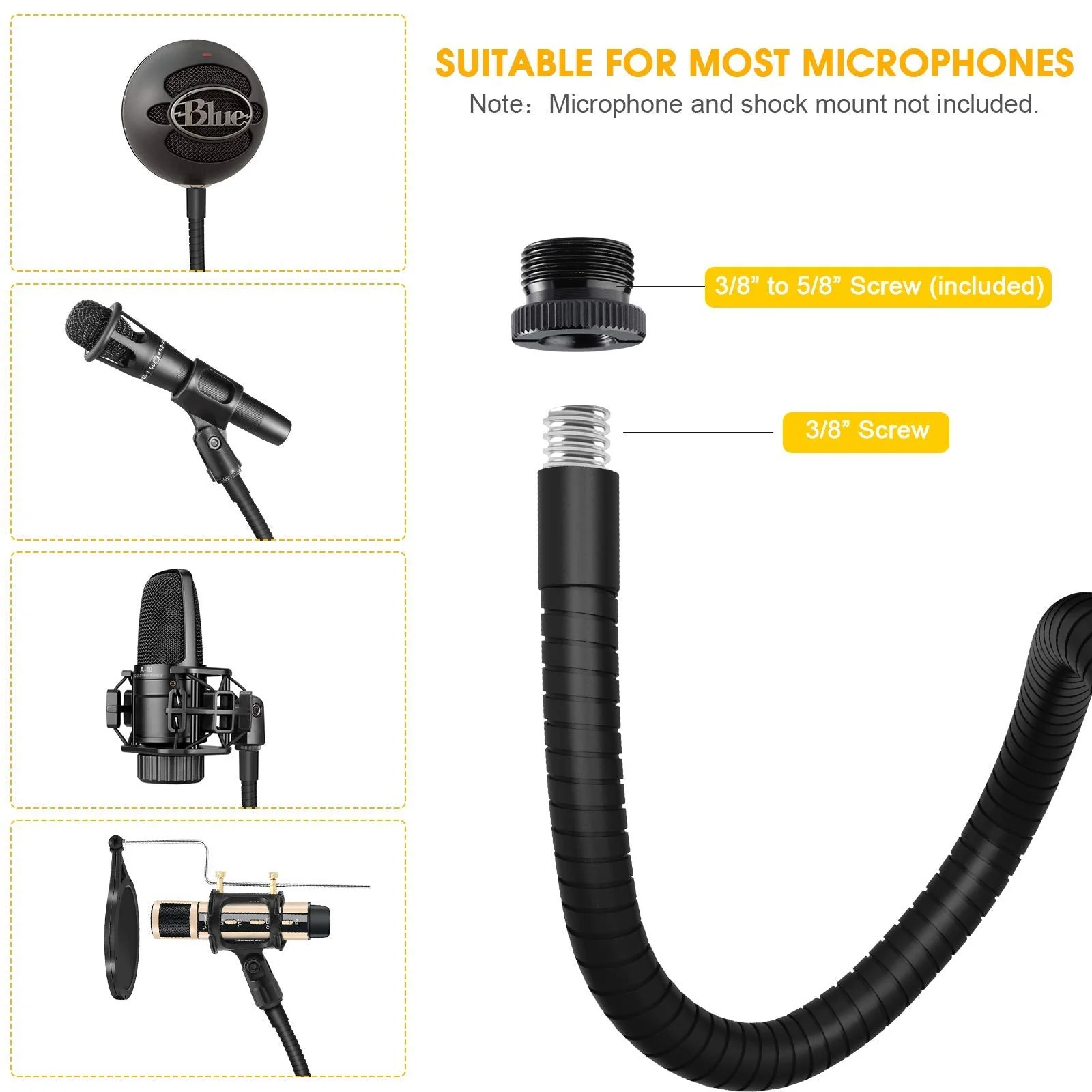ZealSound Recording Microphone k08 Gold + Gooseneck Microphone Arm Stand - Image 3