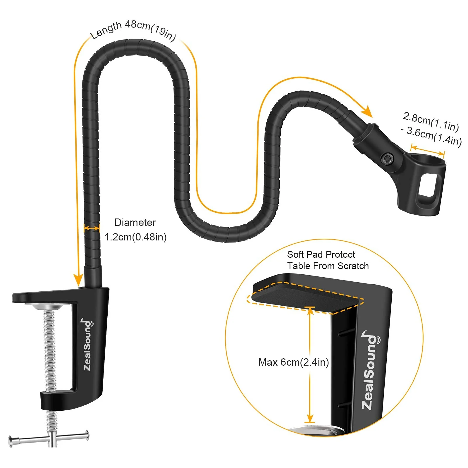 ZealSound Recording Microphone k08 Gold + Gooseneck Microphone Arm Stand - Image 5