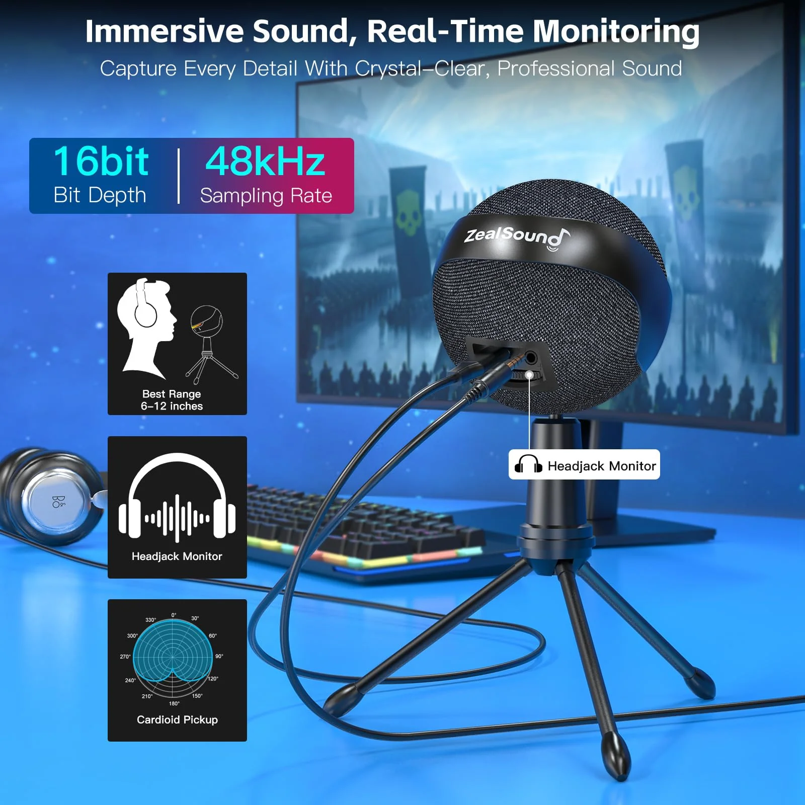 ZealSound RGB USB Microphone for iPhone/PC,Mic for Phone,ASMR,Gaming,Noise Cancel Microphones with Touch Mute/Echo/Volume Gain,Real Time Monitor,Podcast,Zoom YouTube Discord Twitch Video - Image 5