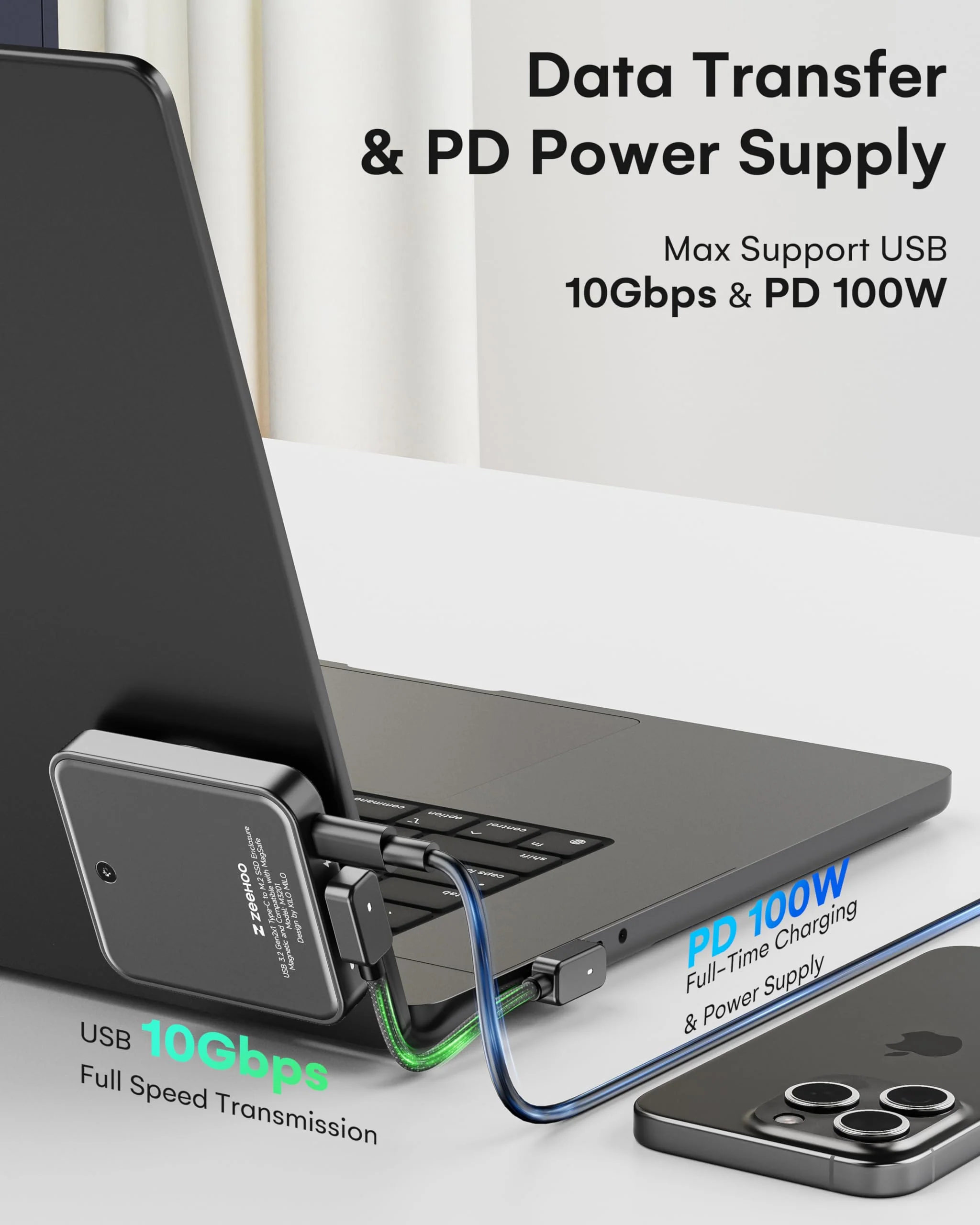 ZeeHoo Magnetic 2230 NVMe M.2 SSD Enclosure, 10Gbps USB C 3.2 to NVMe M.2 Adapter, Aluminum External SSD Case, Support M-Key B+M Key UASP - Image 4