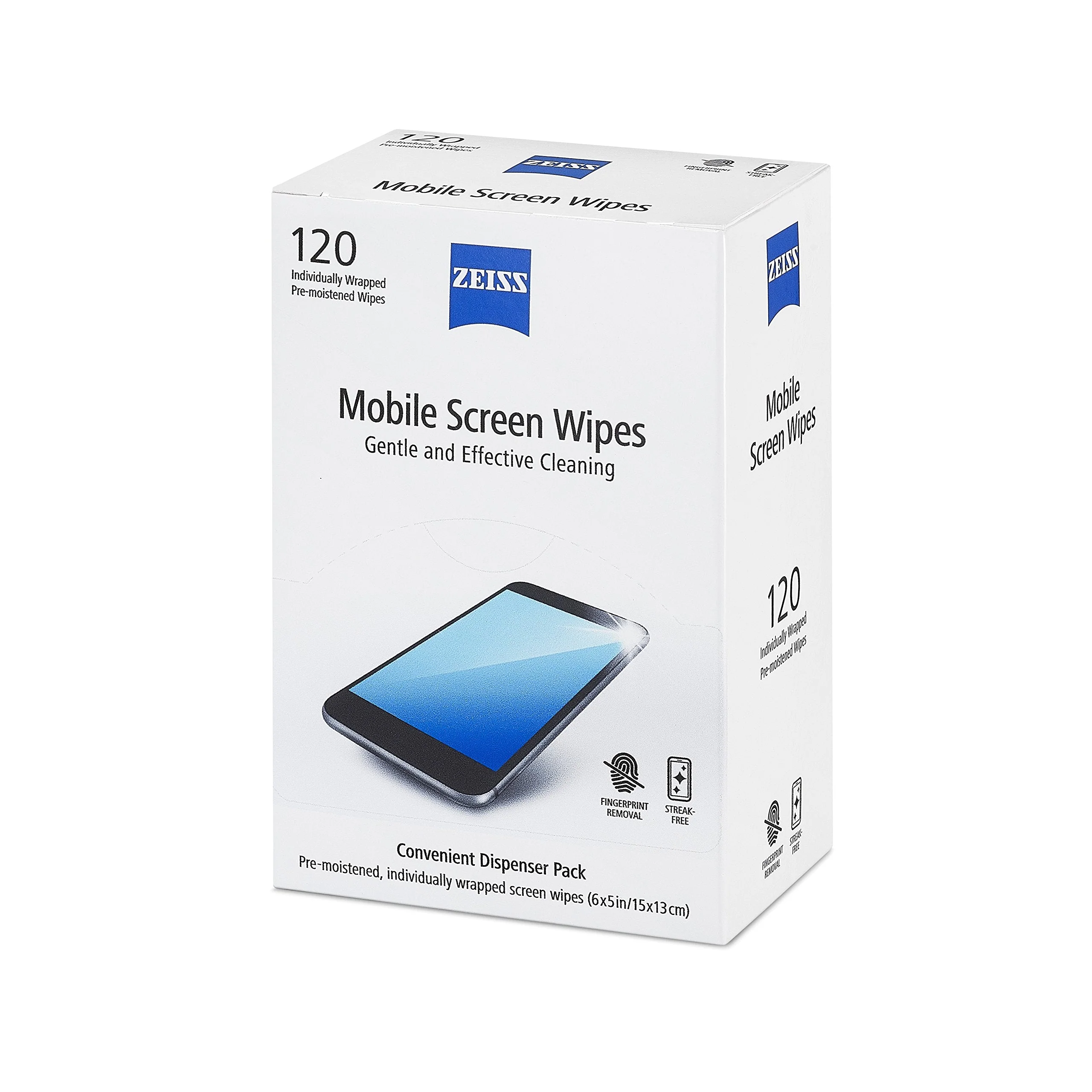 ZEISS Pre-Moistened Wipes, Screen Cleaner, 120 Count 120 count Box screen wipes - Image 2