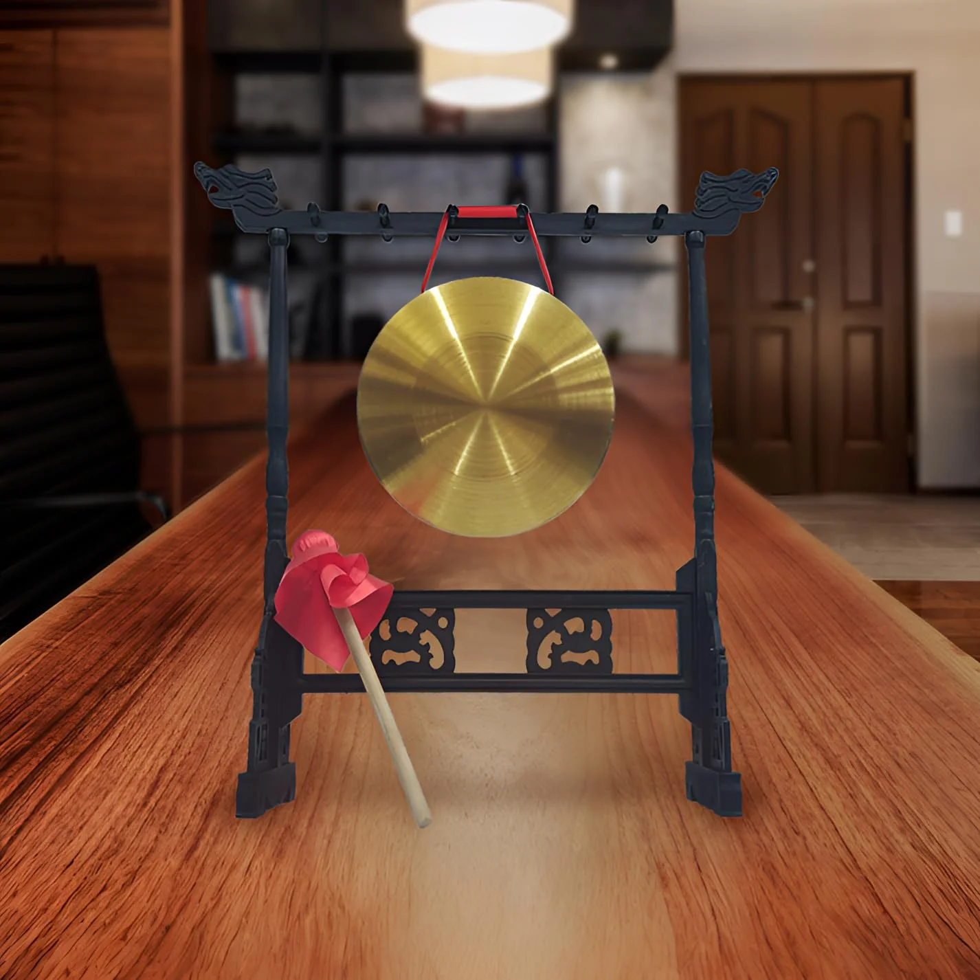 Zen Art Brass Feng Shui Desktop Gong Elevate Home Ambiance Exquisite Bring Wealth Fortune Blessings Unique Housewarming Luxury Gift Idea Rammer - Image 2