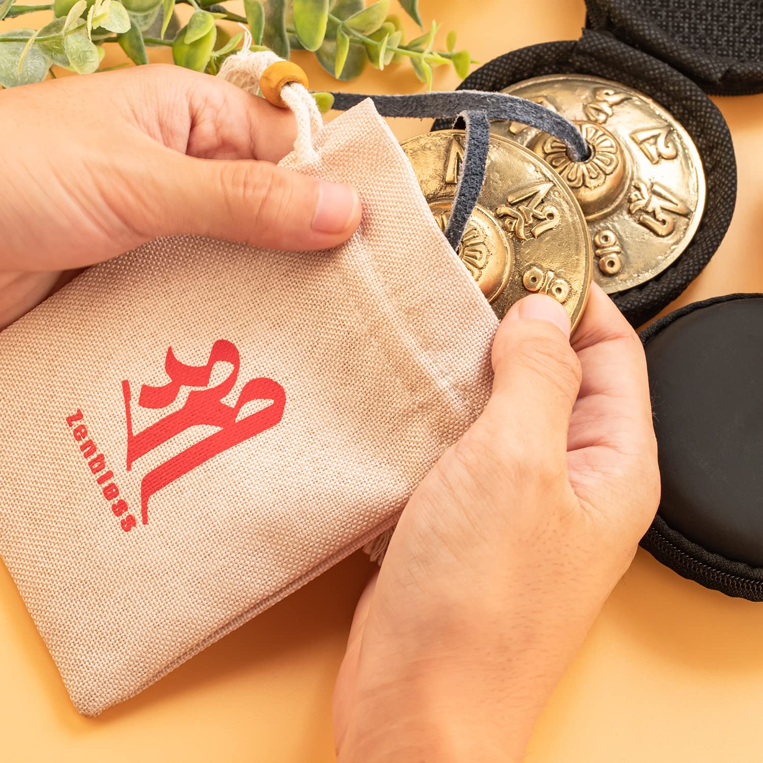 ZenBless Tibetan Tingsha Cymbals 2pcs, with Storage Box and Fabric Case, Meditation Sanskrit Brass Chime Bells for Spiritual Healing Mindfulness, Yoga Buddhist, Relaxation Musical Instruments 2.6 in(6.6cm) Sanskrit(brass) - Image 6