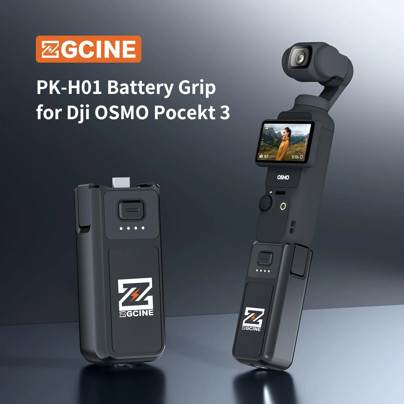ZGCINE PK-H01 Battery Handle for DJI OSMO Pocket 3, 7.7V/1600mAh (1.0X Charge), 17W PD Fast Charging, Battery Grip with 1/4" Thread + Arri Hole - Image 3