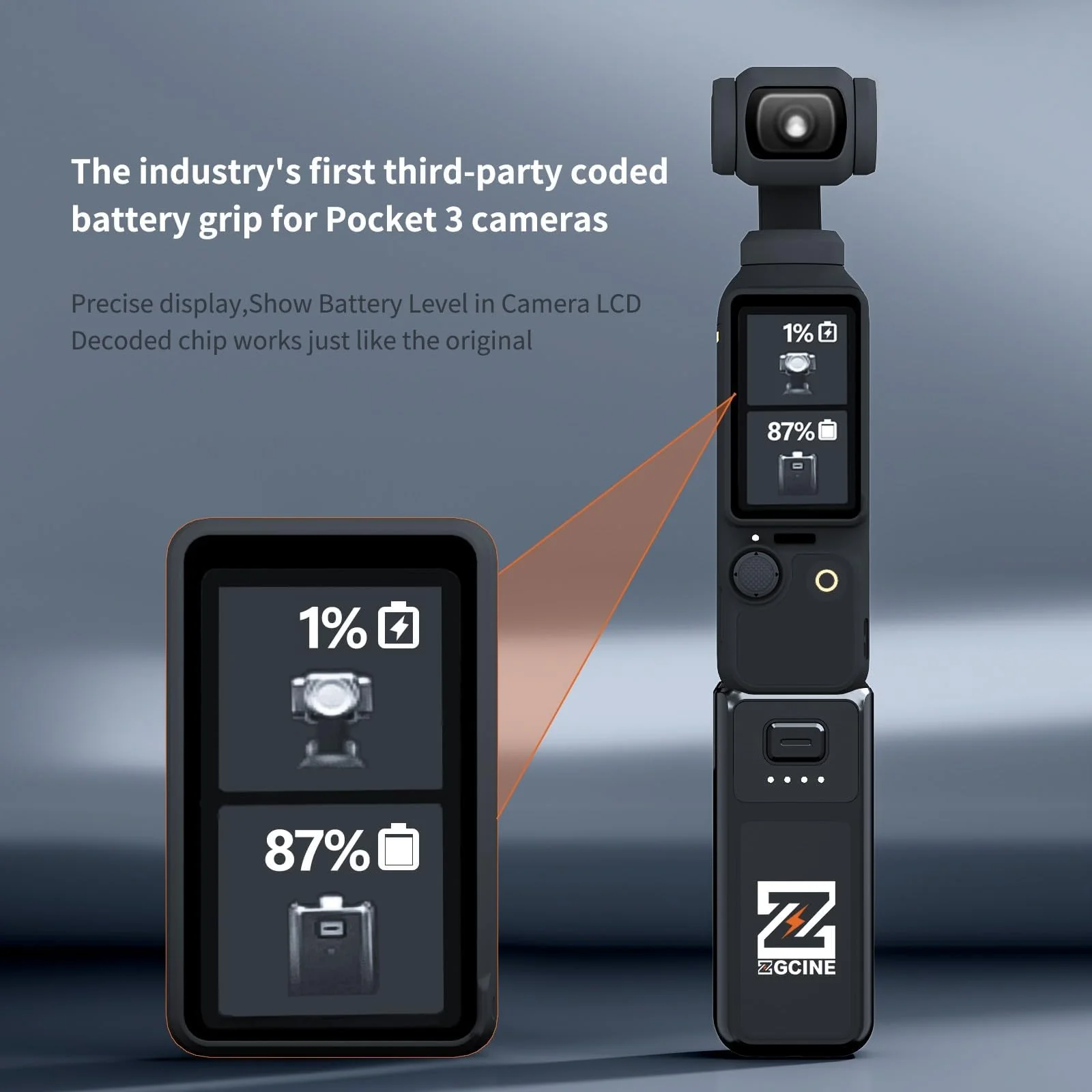 ZGCINE PK-H01 Battery Handle for DJI OSMO Pocket 3, 7.7V/1600mAh (1.0X Charge), 17W PD Fast Charging, Battery Grip with 1/4" Thread + Arri Hole - Image 4