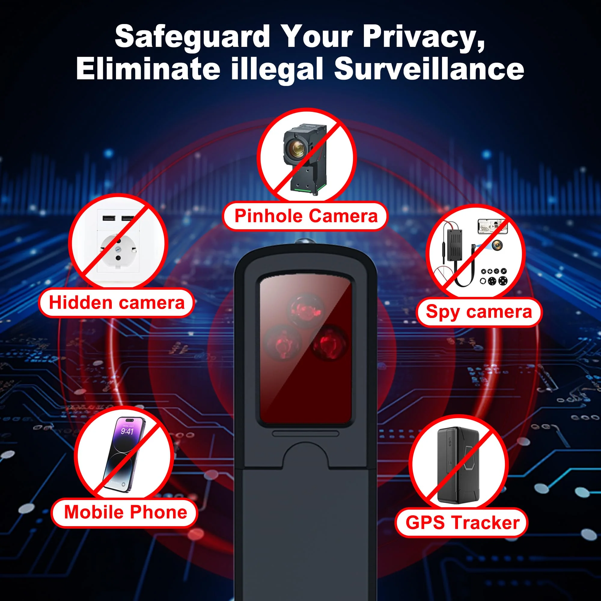 ZHENHAN Hidden Camera & Bug Detector – Portable Anti-Spy Device for GPS Trackers, Wireless Bugs | Travel, Home, Office Security (Black) Black - Image 2