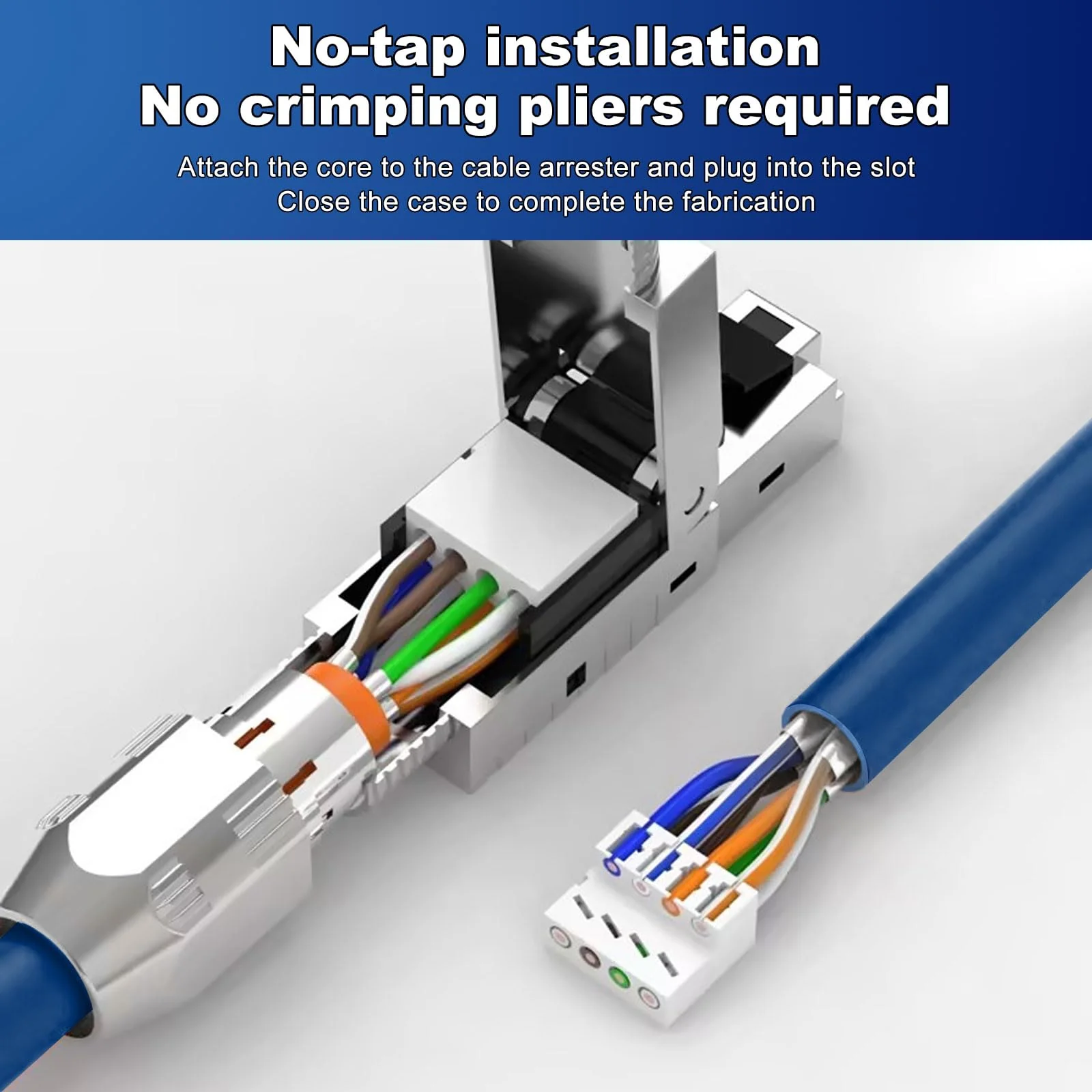 ZHITING 2 x CAT 7 RJ45 Connector Network Connector for Rigid LAN Cable Installation Cable Ethernet, LAN Plug Cat 7 Tool-Free LSA Fully Shielded STP, 10 Gbit/s, AWG 23-26 2cps - Image 3