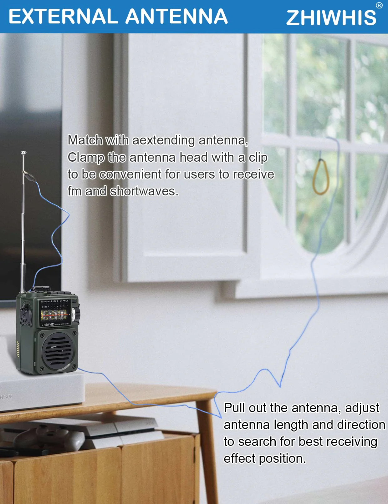 ZHIWHIS Shortwave Radio with Bluetooth, Portable Radio with Sleep Timer, Weather AM FM Shortwave Radios with Best Sound, Retro Analog Tuner with Preset, Rechargeable MP3 Player Support MicroSD Card Grey - Image 9