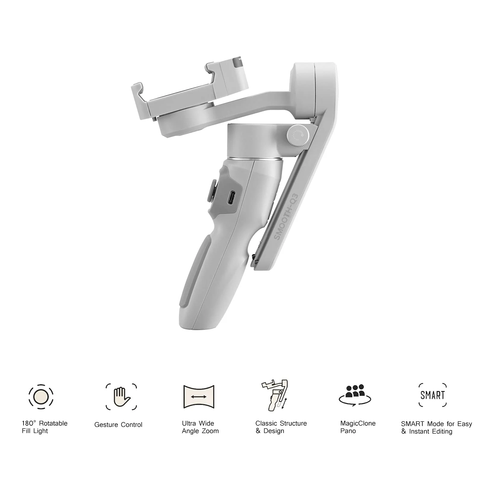 Zhiyun Smooth-Q3 Gimbal Stabilizer for Smartphone Android Cell Phone iPhone Zhi yun q 3-Axis Handheld Gimble Stick w/Tripod Stand LED Fill Light for Tiktok YouTube Vlog Video Kit Face/Object Tracking Standard - Image 2