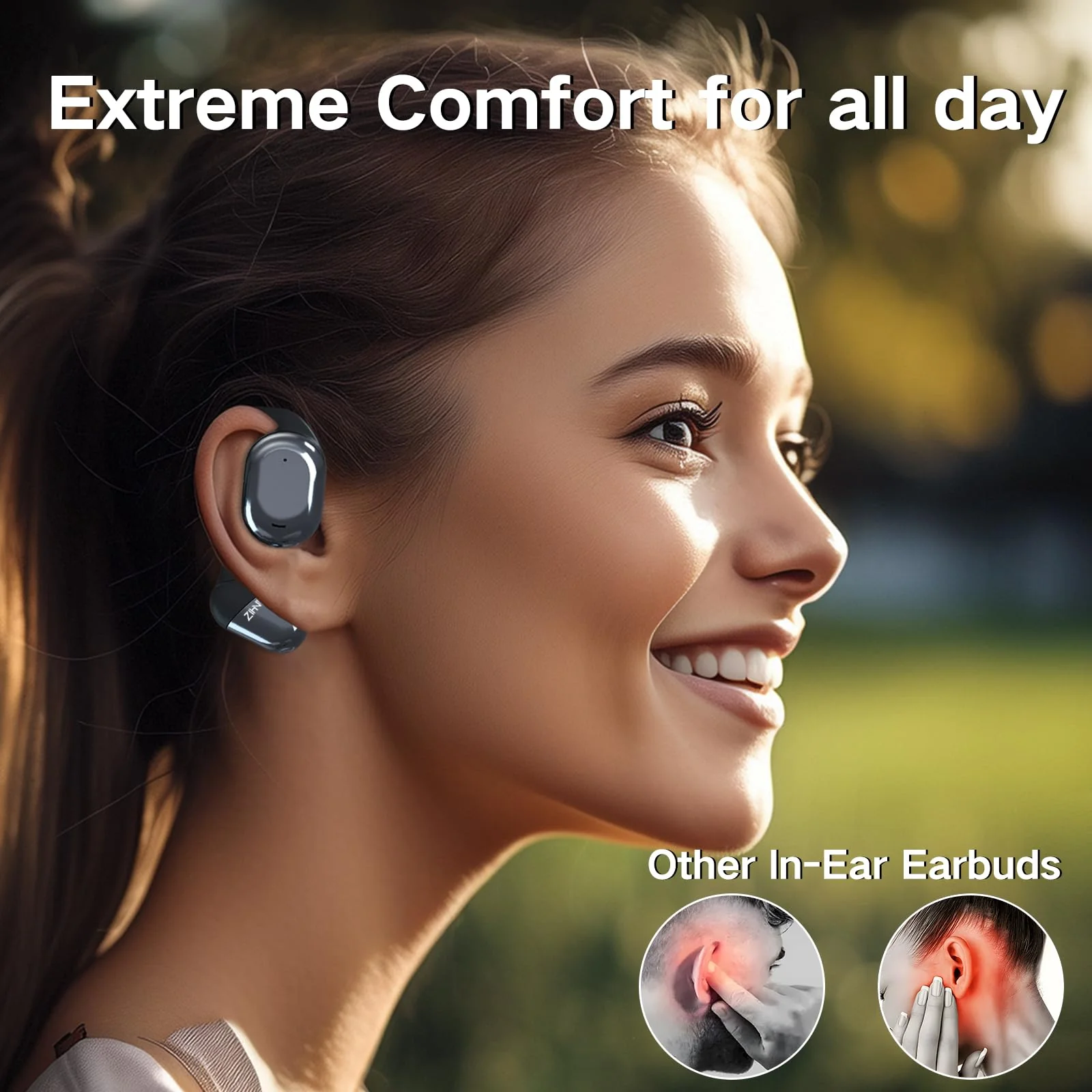 ZIHNIC Open-Ear Wireless Bluetooth Headphones with Mic,28H Battery, IPX5 Waterproof, Comfortable Ear Hooks,Compatible with Any Phone-Black - Image 2