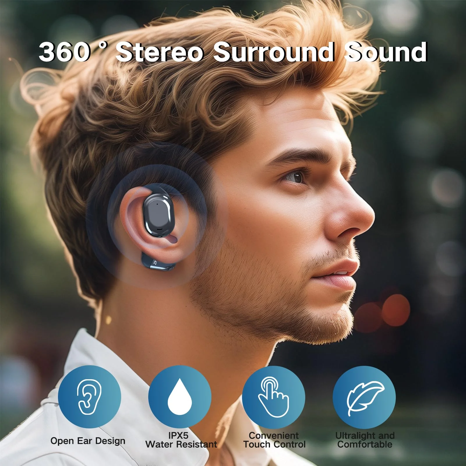 ZIHNIC Open-Ear Wireless Bluetooth Headphones with Mic,28H Battery, IPX5 Waterproof, Comfortable Ear Hooks,Compatible with Any Phone-Black - Image 4