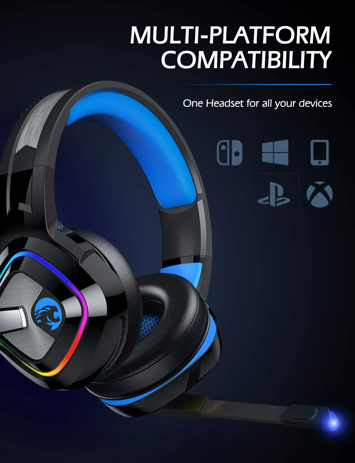 ZIUMIER Gaming Headset for PC, PS4, PS5, Xbox One, Xbox Series S/X, Switch, Noise Canceling Microphone, Stereo Surround Sound, 3.5mm Wired Gaming Headphones Blue - Image 6