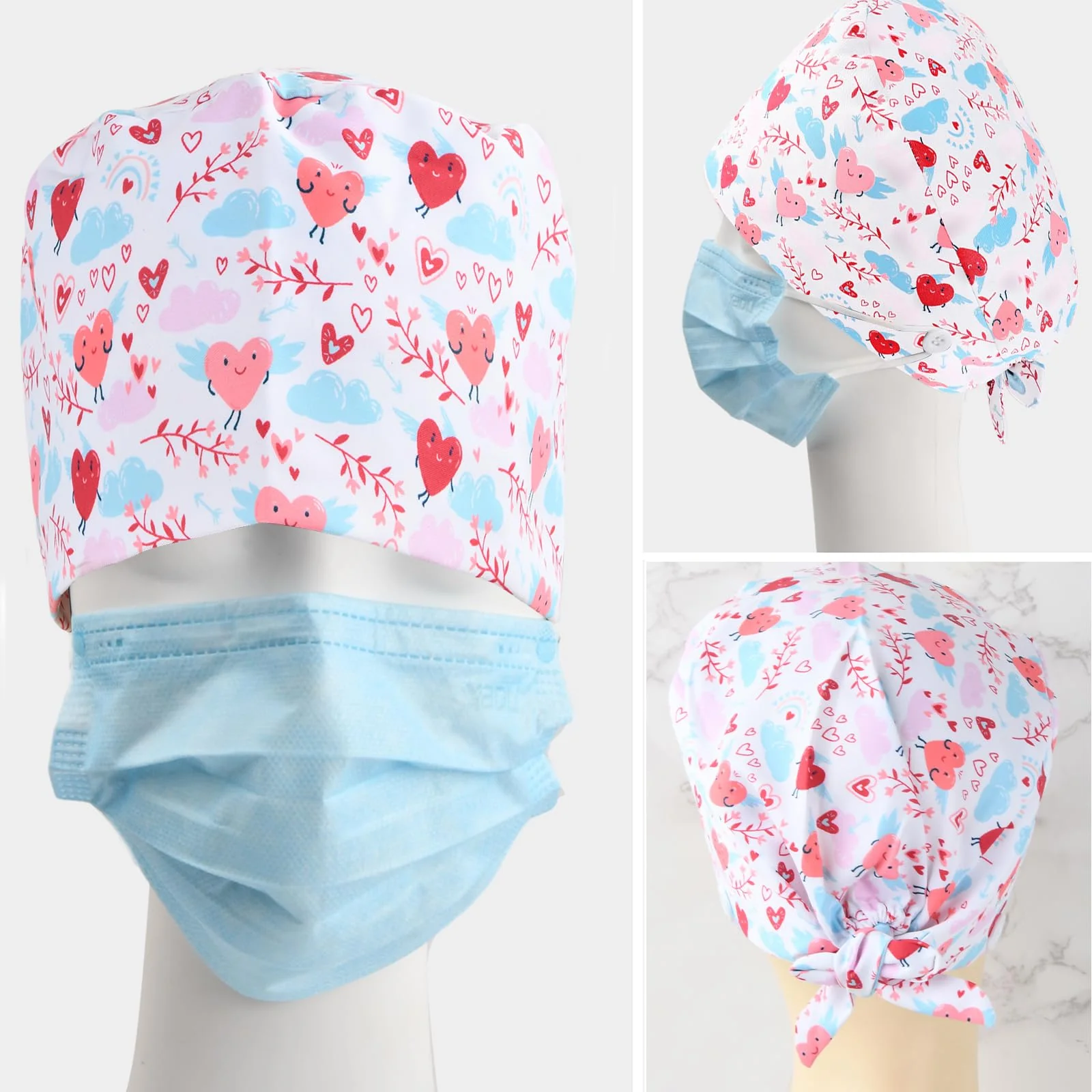 Ziyonix Pack of 4 Surgical Caps, Cotton Exfoliating Hat with Sweatband and Buttons, Surgical Hat, Dust Cap, Adjustable Bandana Cap, Chef's Hat for Men and Women - Image 4
