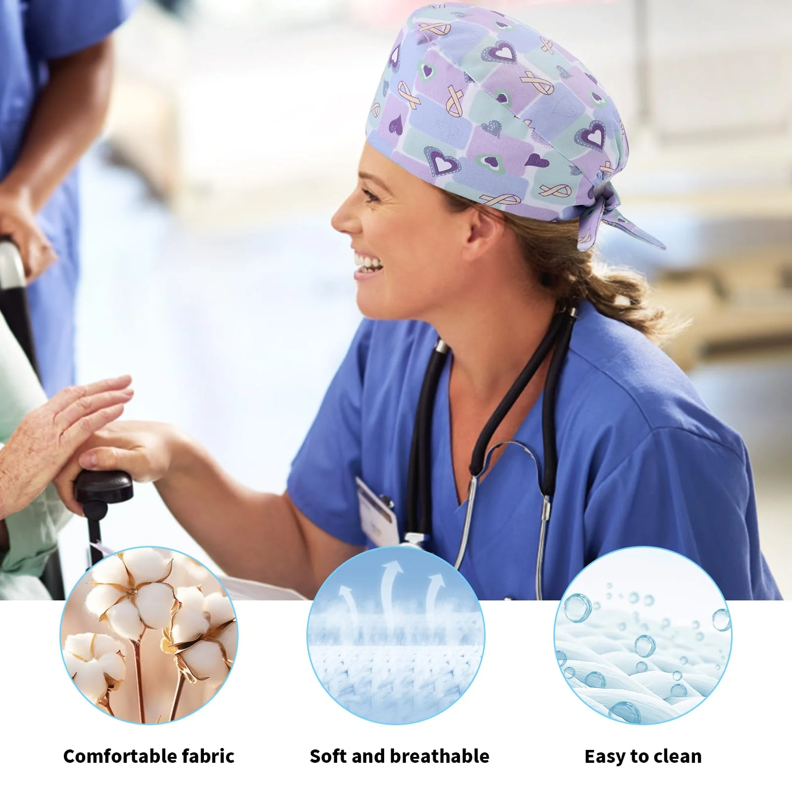 Ziyonix Pack of 4 Surgical Caps, Cotton Exfoliating Hat with Sweatband and Buttons, Surgical Hat, Dust Cap, Adjustable Bandana Cap, Chef's Hat for Men and Women - Image 6