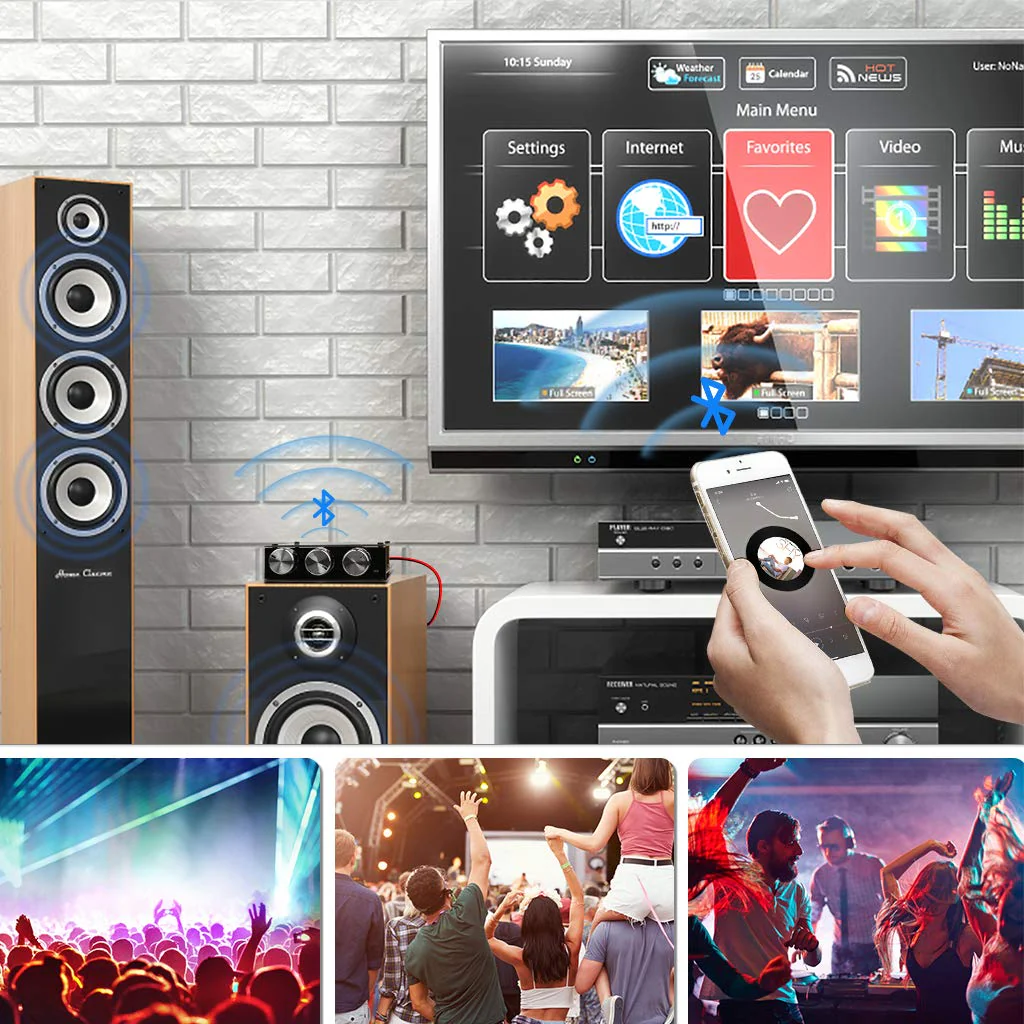 ZK-1002T Bluetooth 5.0 Amplifier Board 2.0 200W HiFi Subwoofer Audio AMP with Treble and Bass Control BT and AUX Inputs, DC 9-24V 2.0 Channel Stereo AMP Module for DIY Speakers, Password Free Black3 ZK-1002T - Image 6