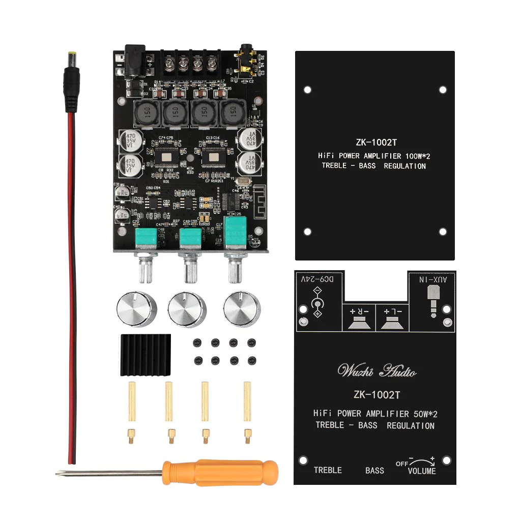 ZK-1002T Bluetooth 5.0 Amplifier Board 2.0 200W HiFi Subwoofer Audio AMP with Treble and Bass Control BT and AUX Inputs, DC 9-24V 2.0 Channel Stereo AMP Module for DIY Speakers, Password Free Black3 ZK-1002T - Image 7