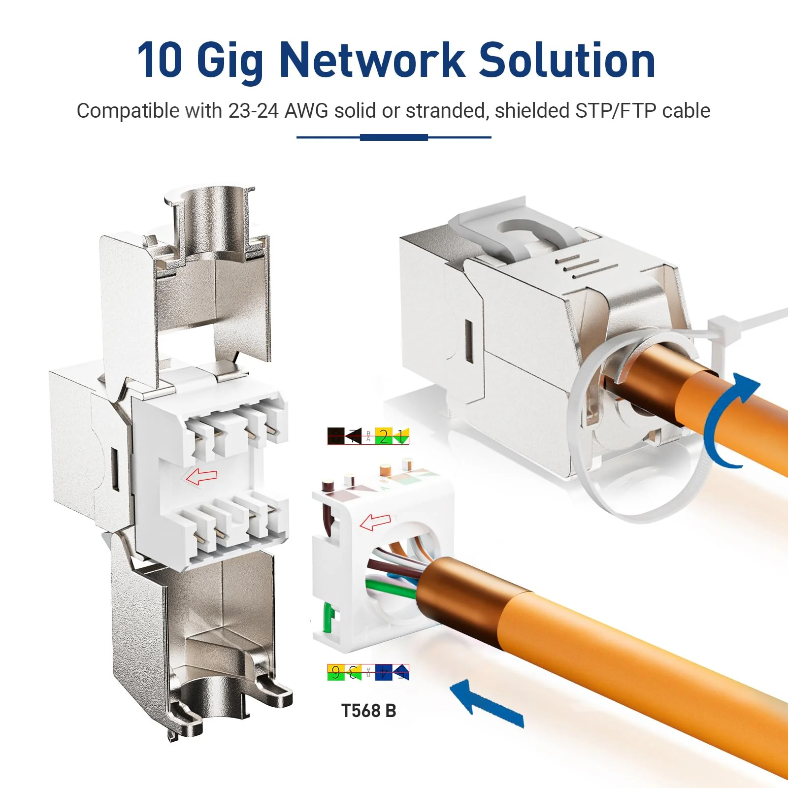 ZOERAX 4x CAT7 Keystone RJ45 Module Socket - Tool-Free LSA Insulation Terminal for CAT7/CAT6a/CAT6 Installation Cable, 10 Gbit/s 1000 MHz, Fully Shielded STP (AWG 22-24) - For Patch Panel & Network 4 Cat 7 - Image 6