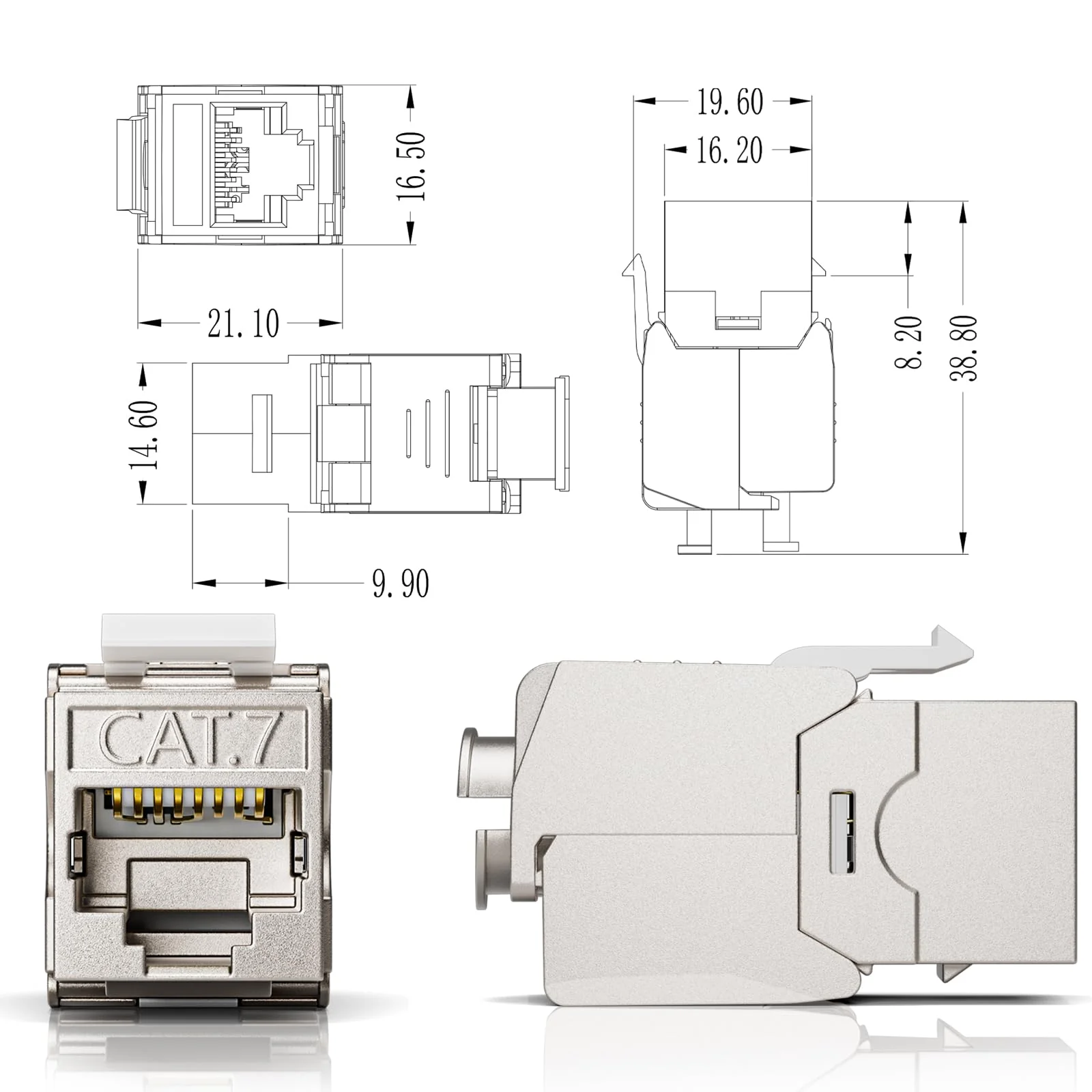 ZOERAX 4x CAT7 Keystone RJ45 Module Socket - Tool-Free LSA Insulation Terminal for CAT7/CAT6a/CAT6 Installation Cable, 10 Gbit/s 1000 MHz, Fully Shielded STP (AWG 22-24) - For Patch Panel & Network 4 Cat 7 - Image 7