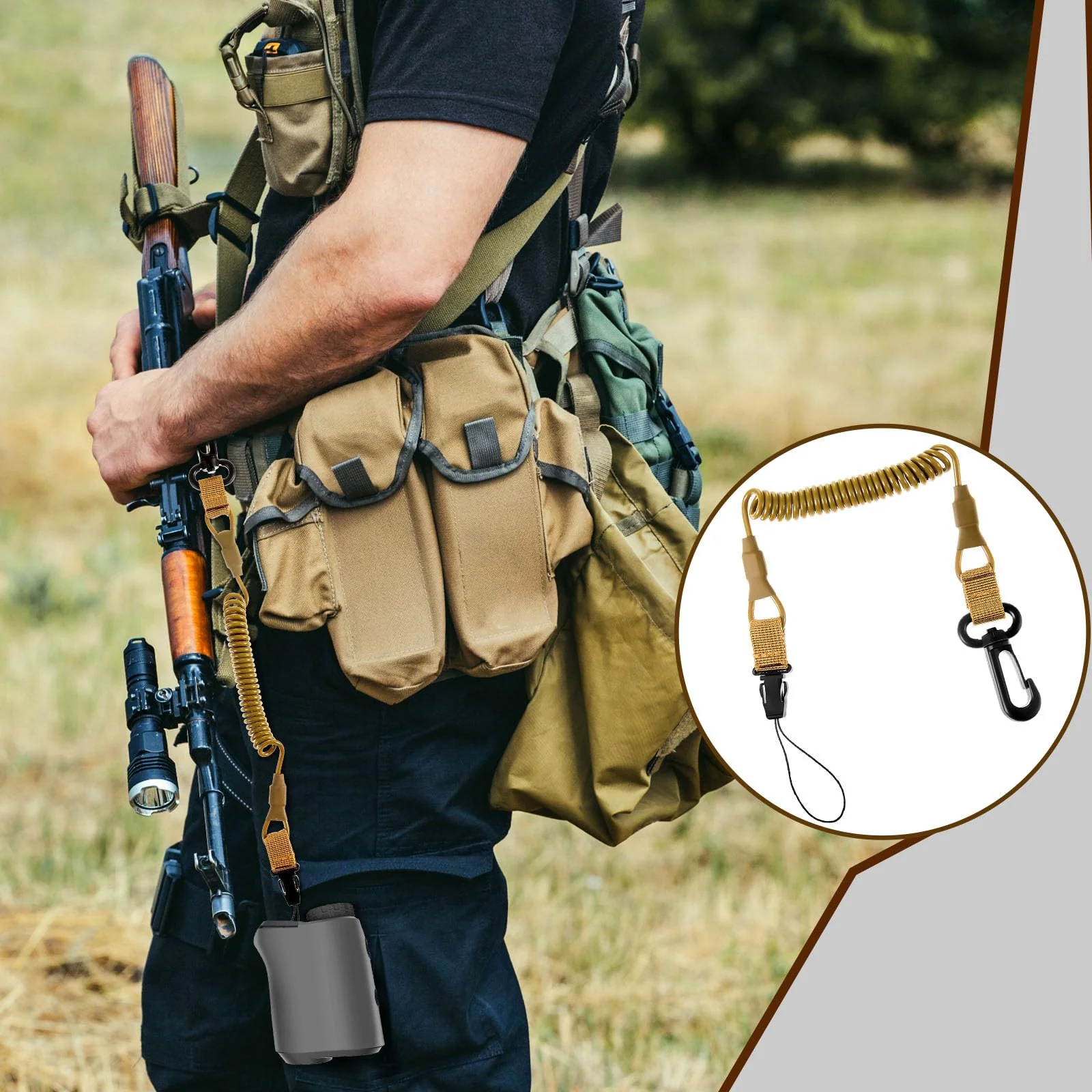 Zonon 2 Pcs Rangefinder Tether Range Finder Tether Retractable Rangefinder Lanyard Coiled Equipment Lanyard for Hunting Khaki Small - Image 4