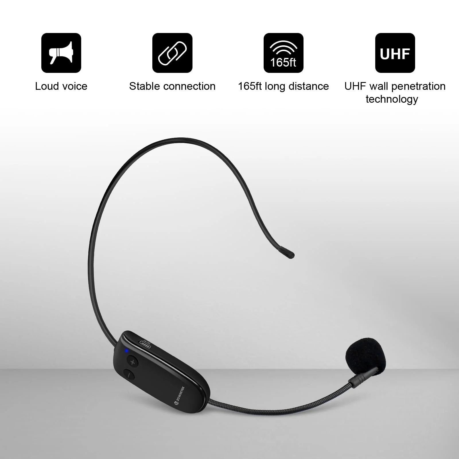 ZOWEETEK Wireless Microphone Headset,UHF Headset Mic System,165ft Range,Support Voice Amplifier,PA System,Power Amplifier etc,Suitable for Teacher,Yoga and Fitness Instructor,Training,Lecturers - Image 2