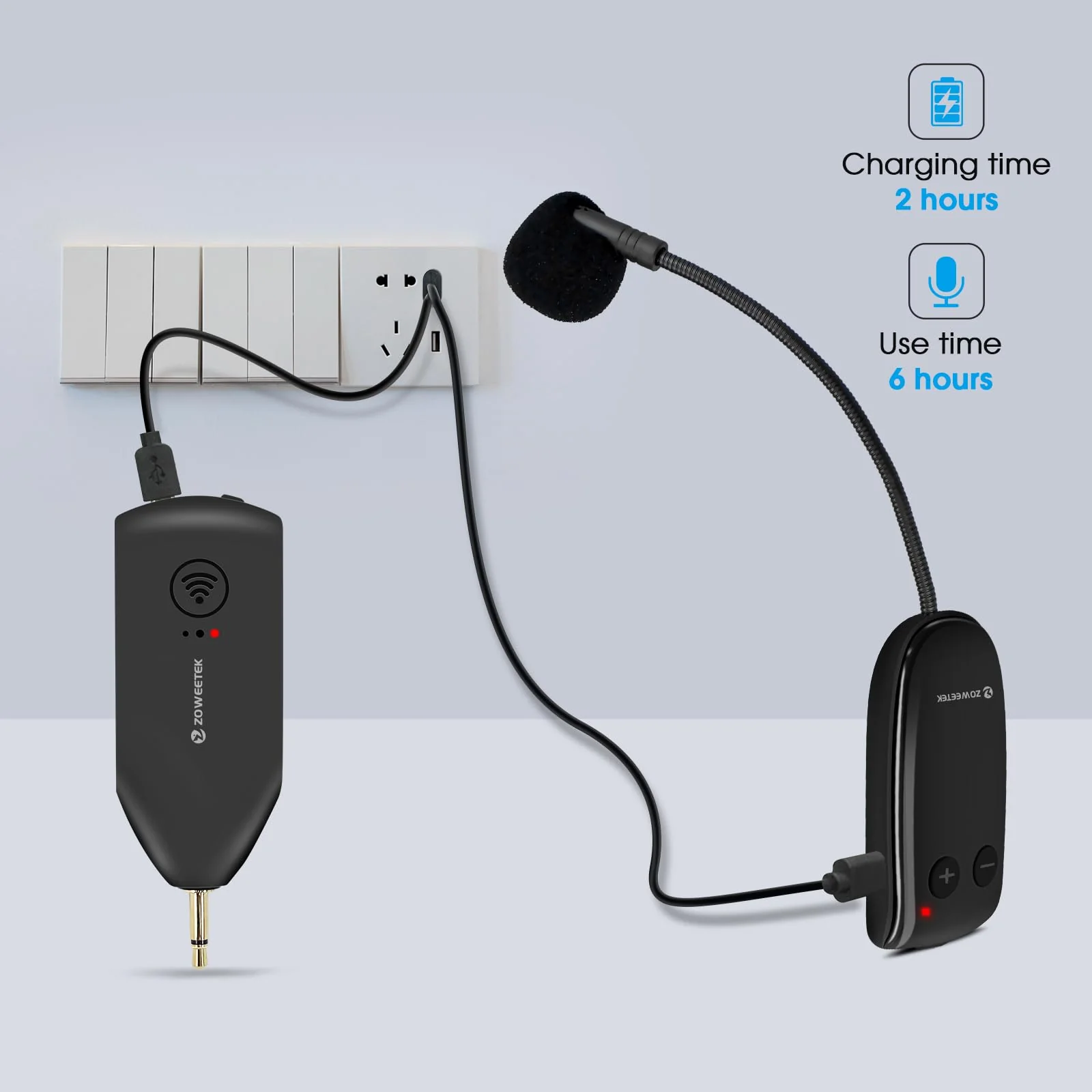 ZOWEETEK Wireless Microphone Headset,UHF Headset Mic System,165ft Range,Support Voice Amplifier,PA System,Power Amplifier etc,Suitable for Teacher,Yoga and Fitness Instructor,Training,Lecturers - Image 3