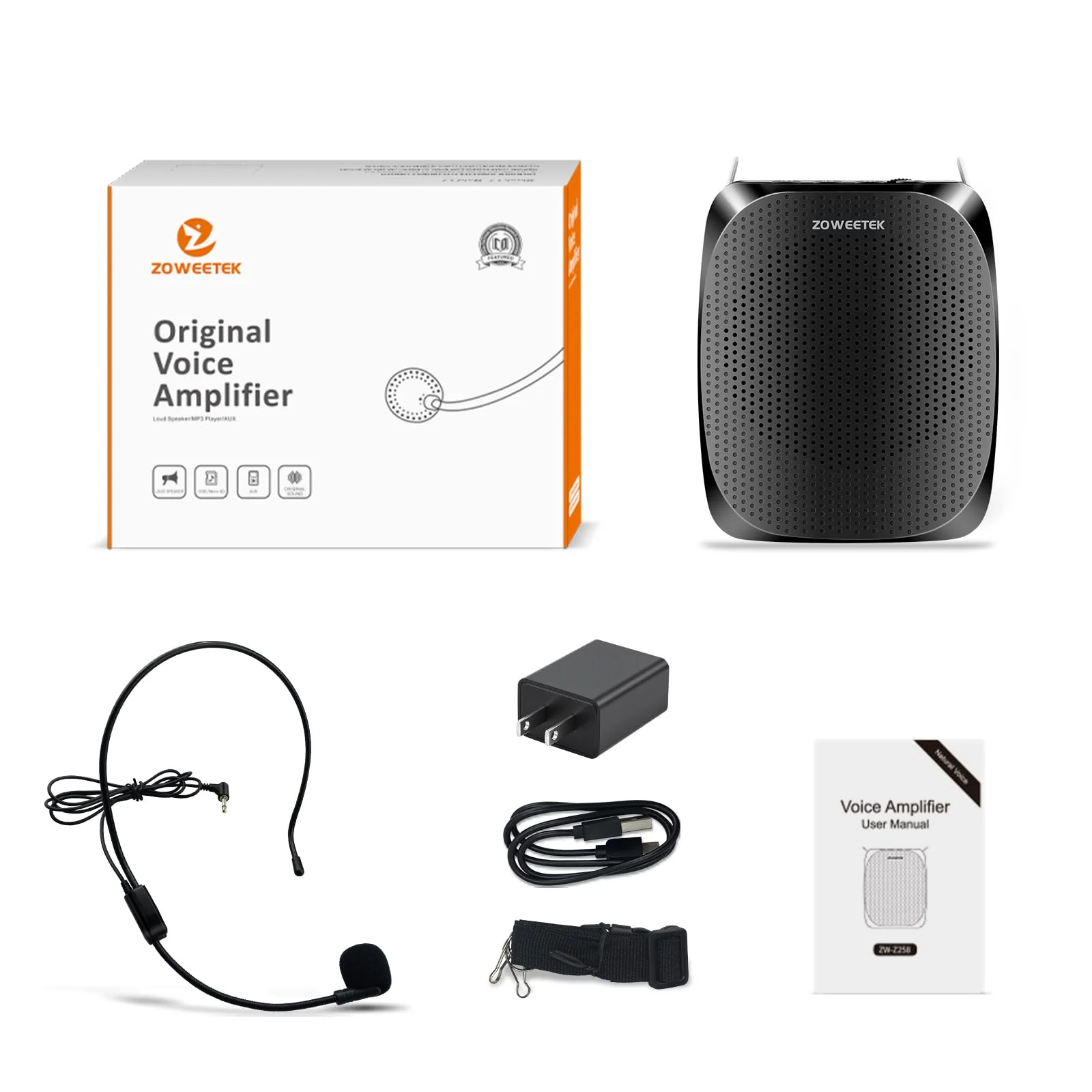 ZOWEETEK ZW-Z258 Portable Rechargeable Mini Voice Amplifier for Teachers with Wired Microphone Headset and Waistband,Supports MP3 Format Audio for Speech, Class, Training,Tour Guide,Power Amplifiers Black - Image 9