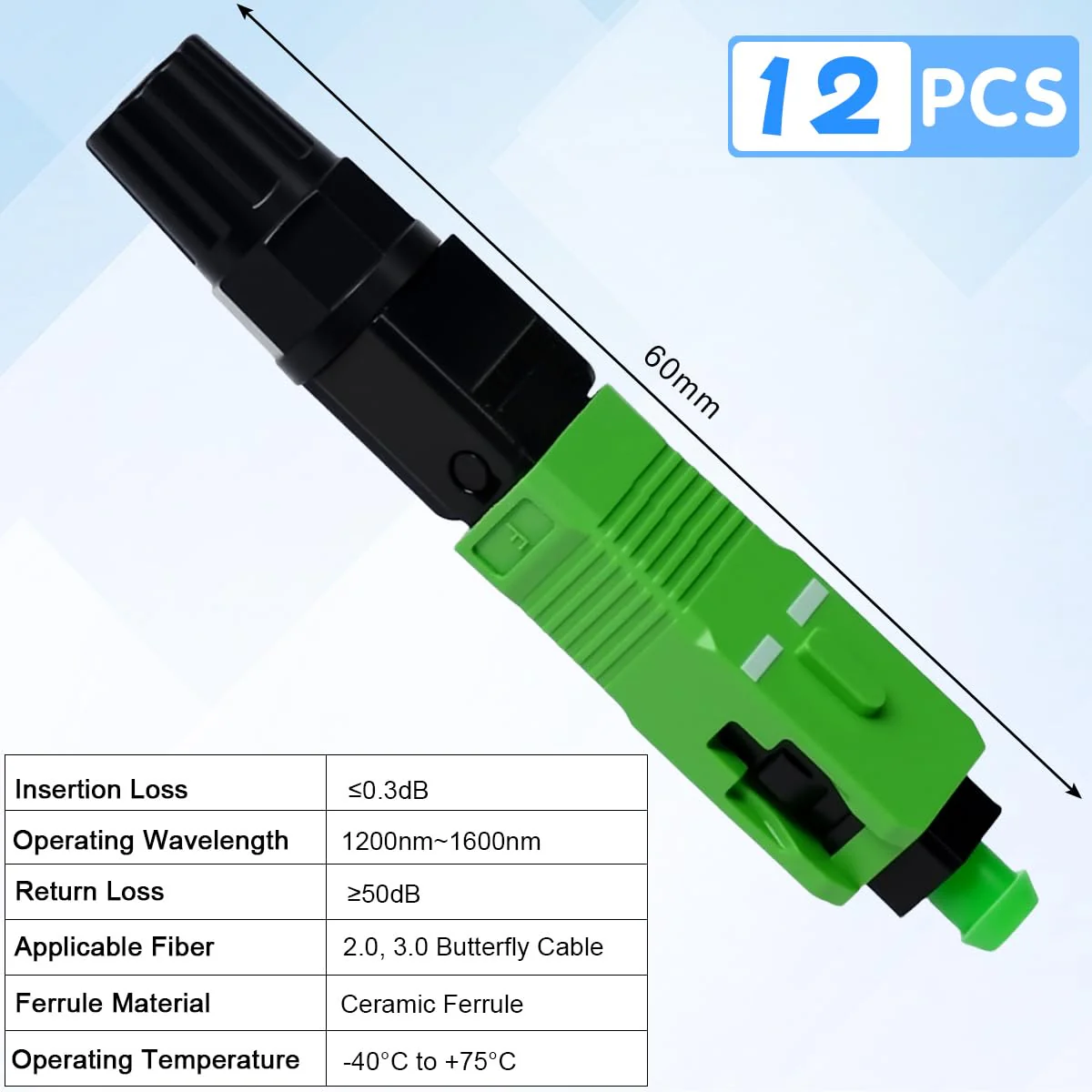 Zuxbolf 12 Stück Glasfaser Verbinder SC/APC Stecker Glasfaser Schnellverbinder Schnelle Adapter Glasfaserstecker Schnellkupplung Glasfaseranschluss für Singlemode Glasfaserverbindungen - Image 2