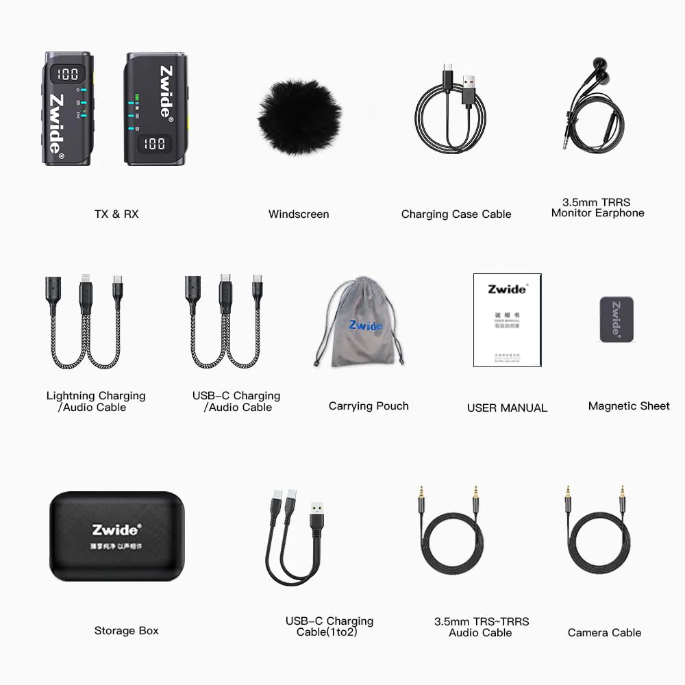 Zwide Wireless Lavalier Microphone System M4(1to1), 3 Levels Noise Cancellation, Compact Mini Lapel Mics with Magnetic Clip for DSLR/SLR Camera/Camcorder/iPhone/Android Phones/PC M4(1TX + 1RX) - Image 6