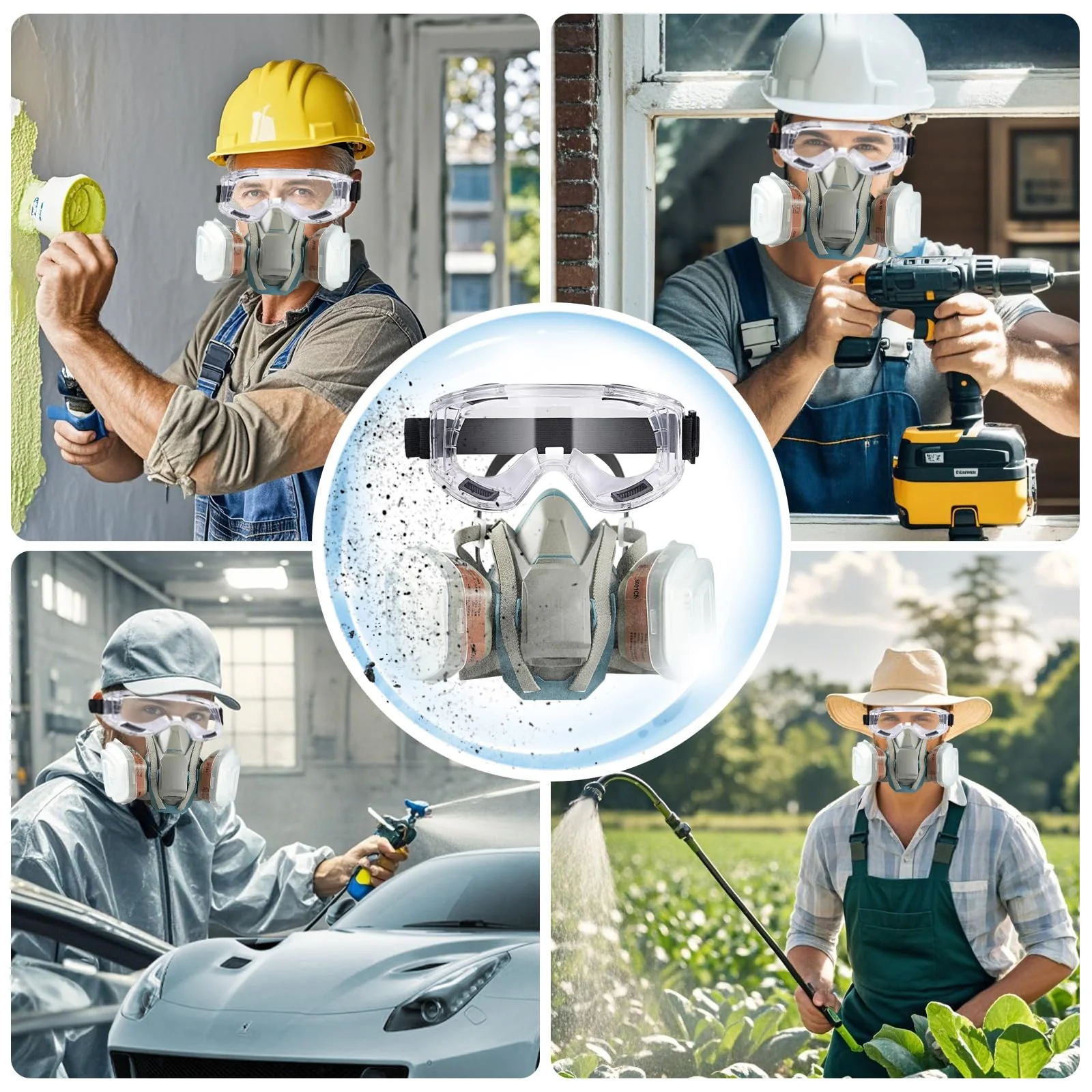 ZXICH Respirator Mask Gas Mask with Filter and Glasses for Painting, Dust, Epoxy, Machine Polishing, Welding, Industrial Painting - Image 7