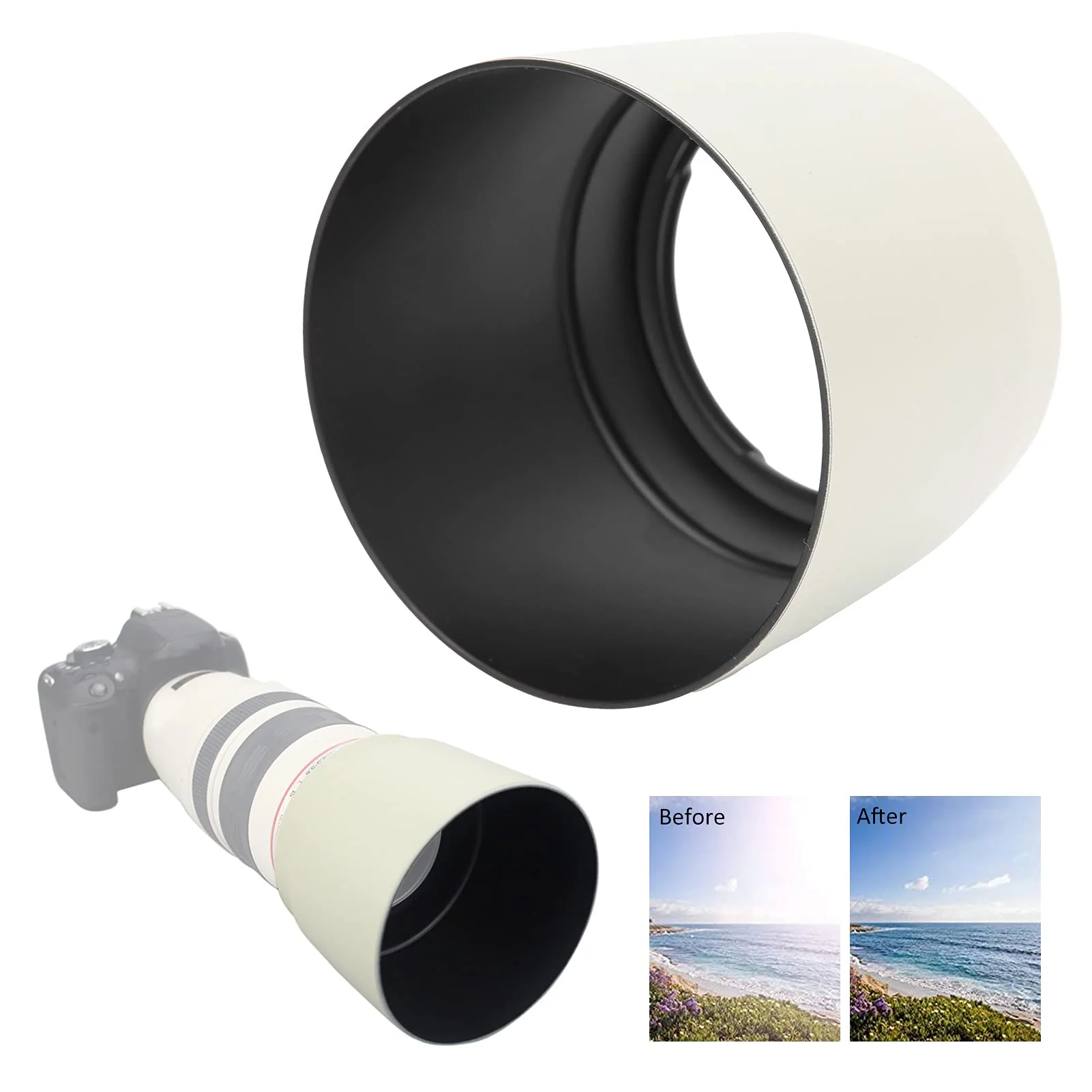 Zyyini Lens Hood, ET-83C ABS White Reversible Camera Lens Shade Digital SLR Camera Lens Sun Shade,for EF 100-400mm f/4.5-5.6L is USM Lens - Image 5